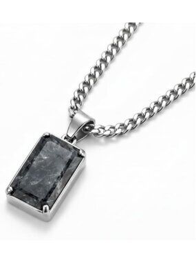 Men's Onyx & Labradorite Stone Necklace, Stainless Steel Chain, Unisex